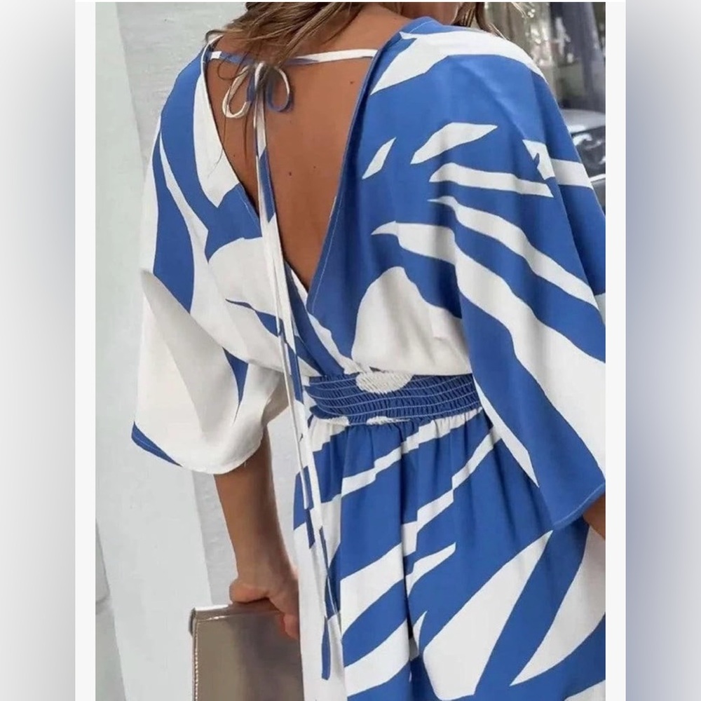 Women's Bohemian Floral Print V neck Maxi Dress,, 3/4 Sleeve, size XXL - Picture 11 of 14